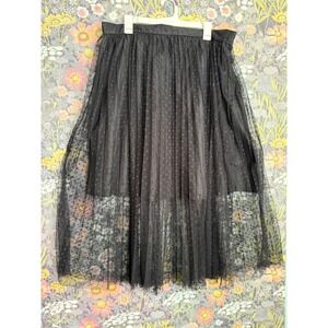 Eloquii Black Sheer Polka Dot Midi Skirt